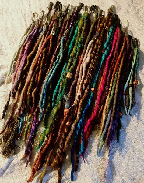 Clip in Dreads SAMPLE SALE REDUCED Price Dreads Felted Wool | Etsy Boho Locks, Clip In Dreads, One Dreadlock, Festival Hair Extensions, Boho Dreads, Hippie Hairstyles, Dyed Dreads, Glitter Beards, Wool Dreads