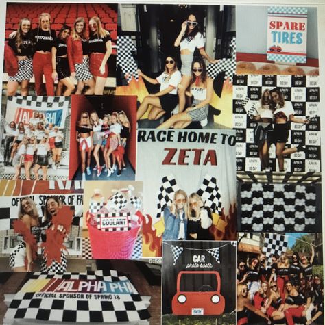 Nascar Bid Day Theme, Race Car Sorority Theme, Sorority Rush Themes, Dark Beach, 4 Year Anniversary, Homecoming Floats, Sorority Themes, Recruitment Themes, Red Checkered