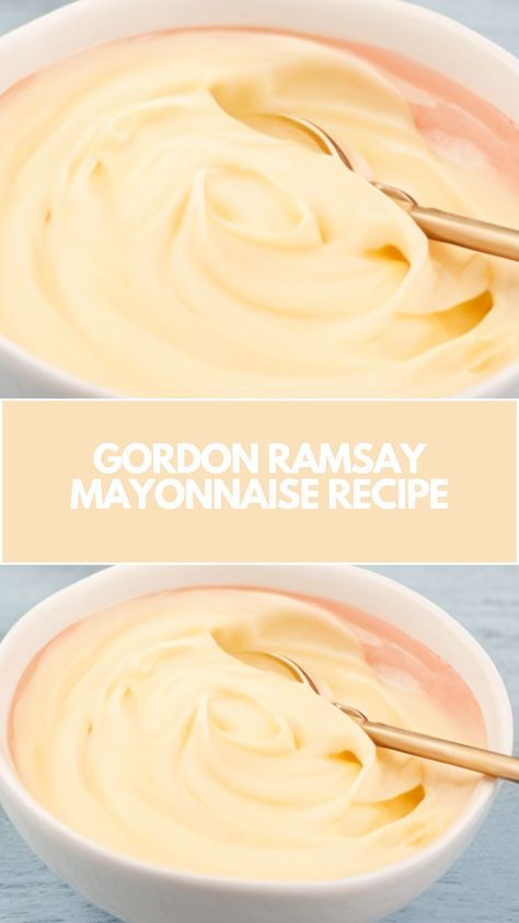 This easy and creamy homemade mayonnaise recipe from Gordon Ramsay is quick to make and perfect for any meal. With just a few simple ingredients, like egg yolks, Dijon mustard, and sunflower oil, you can whip up this rich, tangy sauce in no time. Customize it with lemon juice or vinegar to suit your taste! Gordon Ramsey Recipes, French Eggs, Homemade Mayonnaise Recipe, Egg Mayonnaise, Gordon Ramsay Recipe, Chef Gordon Ramsay, Mayonnaise Recipe, Homemade Mayonnaise, Egg Yolks