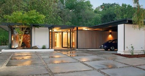 Richard Dorman, Sherman Oaks Estates, 1959 Mid Century Modern Backyard, Modern Backyard Design, Modern Driveway, Mid Century Exterior, Modern Renovation, Modern Landscape Design, Mid Century Architecture, Modern Backyard, Sherman Oaks