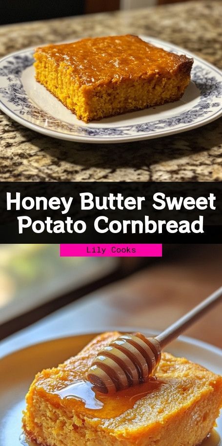 Delicious Honey Butter Sweet Potato Cornbread Recipe | Comforting Southern Delight Indulge in this easy and comforting Honey Butter Sweet Potato Cornbread recipe! Made with sweet potatoes and cornmeal, it's perfect for cozy dinners or holiday gatherings. Serve warm with rich honey butter for a delightful treat! ..... Healthy Sweet Potato Cornbread, Honey Butter Glaze For Cornbread, Cinnamon Honey Butter Sweet Potato Cornbread, Maple Honey Butter Sweet Potatoe Cornbread, Sweet Potato Honey Cornbread, Sweet Potato Bread Healthy, Honey Butter Sweet Potato Cornbread, Cornbread Sweet, Sweet Cornbread Recipe