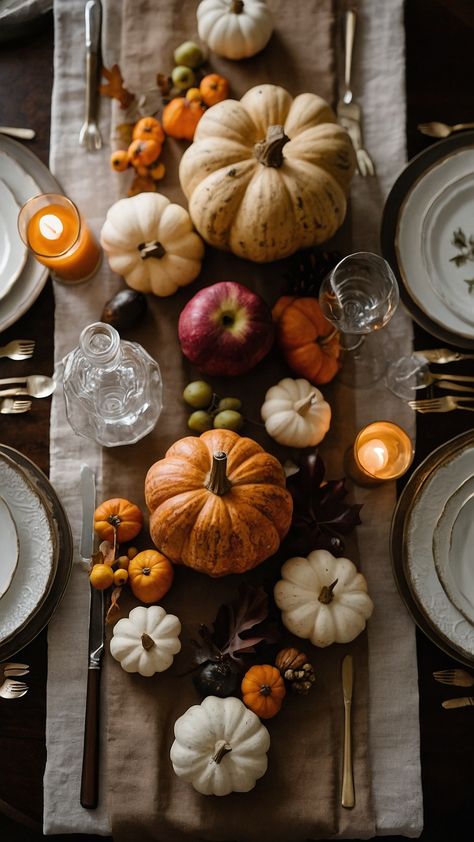 Transform your dining room into an elegant autumn oasis with these rustic fall table settings From wedding decor to casual dinner ideas elevate your space with beautiful autumn-themed decorations perfect for any occasion Discover inspiring round table arrangements and dollar tree DIYs for an elegant yet casual atmosphere that will set the tone for a cozy autumn dining experience Harvest Dinner Party Decor, Autumn Dinner Table Decor, Fall Brunch Tablescape, Fall Round Table Centerpieces, Fall Brunch Ideas Decor, Fall Table Scapes Ideas, Round Table Arrangements, Autumn Table Settings, Farmhouse Fall Table Decor