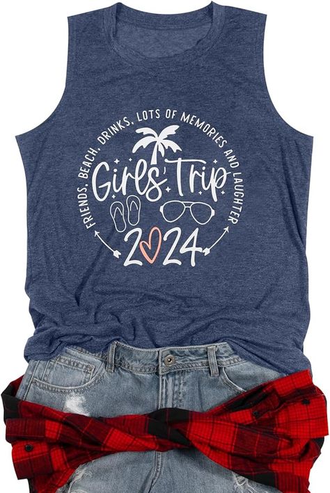 Girls Trip Shirts for Women Funny Vacation Tank Tops Letter Print Summer Hawaiian Friends Loose Sleeveless Tops at Amazon Women’s Clothing store Funny Vacation, Vacation Tank Top, Vacation Humor, Friends Holiday, Trip Shirts, Girls Trip Shirts, Hawaiian Vacation, Tank Top For Women, Holiday Beach