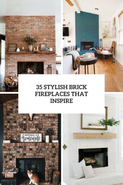 stylish brick fireplaces that inspire cover Large Brick Fireplace Decor, How To Decorate Brick Fireplace, Accent Wall With Brick Fireplace, 2023 Brick Fireplace Trends, Brick Fireplace Ideas Living Room, Brick Mantle Decorating Ideas, Brick Fireplace In Living Room, 90s Brick Fireplace Makeover, Modern Brick Fireplace Makeover