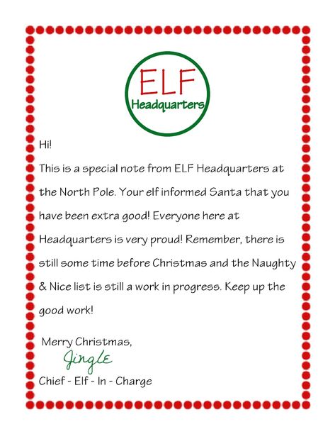 Letter From Elf on the Shelf | Scribd Elf On The Shelf Letter, Christmas Elf Ideas, Santa Template, Santa Letter Template, Elf Letters, Christmas Elf On The Shelf, Elf On Shelf Ideas, Elf Antics, Elf On A Shelf Ideas