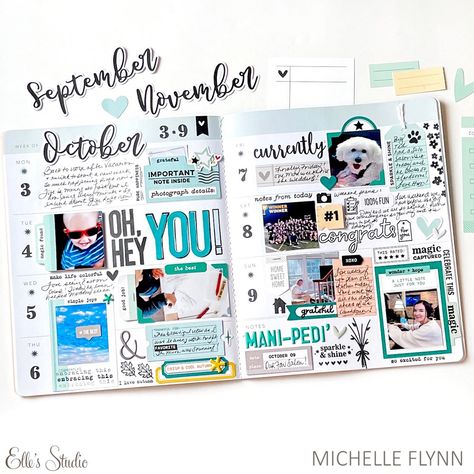 Memory Planner Inspiration with Michelle Flynn | Elle's Studio Blog Memory Planner Layouts, Storyline Chapters, Memory Keeping Journal, Memory Planning, Heidi Swapp Memory Planner, Memory Planner, Christmas Phrases, Happy To Be Here, Memory Journal