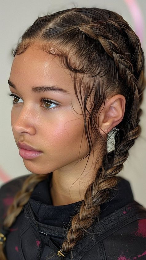 25 Hairstyles For All Hair Types That Never Go Out of Style French Braid And Curls, Black French Braids For Black Women, 2 Braids Style, Double Braids Short Hair, Braided Hairstyles French Braids, 4 Dutch Braids Hairstyles, Two Short Braids, Double Dutch Braid Hairstyles, Braided Hairstyles Easy Medium Length