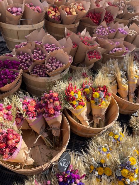 Bright Dried Flowers, Farm Store Aesthetic, White Greenhouse, Diy Dried Flower Arrangement, Farm Flowers, Flower Shop Design, Diy Bouquet Wrap, Dried Flower Wreaths, Flower Business