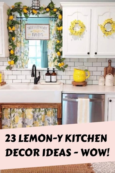 Lemonade Kitchen Decor, Small Kitchen Lemon Decor, Lemon Farmhouse Decor, Lemon And Lime Kitchen Decor, Kitchen With Lemon Decor, Lemon Decorated Kitchen, Teal And Yellow Kitchen Decor, Lemons Decor Kitchen, Black And Yellow Kitchen Decor