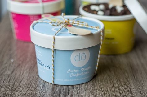 Cookie DO NYC cookie dough packaging Edible Cookie Dough Packaging, Cookie Dough Packaging Ideas, Frozen Cookie Dough Packaging, Cookie Dough Packaging, Cookie Dough Gift, Dough Packaging, Gelato Packaging, Ice Cream Lab, Chunky Bunny