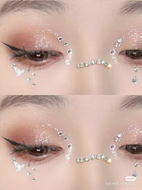 Profile Makeup, Makeup Layout, Gem Makeup, Pop Makeup, Concert Makeup, Nose Makeup, Rhinestone Makeup, Douyin Makeup, Subtle Makeup