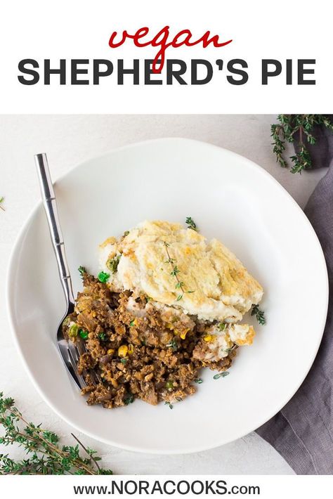 Vegan Shepherd's Pie made with cauliflower mushroom walnut "meat" and creamy mashed potatoes. Comfort food classic! #vegan #plantbased Shepherds Pie Recipe Healthy, Plant Meals, Veggie Entrees, Vegan Casseroles, Veggie Meat, Walnut Meat, Meal List, Nora Cooks, Nutritarian Diet