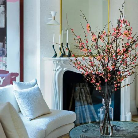 Long Bouquet, Ashley Stark, Large Floor Vase, Dining Room Console, Faux Branches, Pear Blossom, Faux Floral Arrangement, White Cherries, Large Coffee Tables