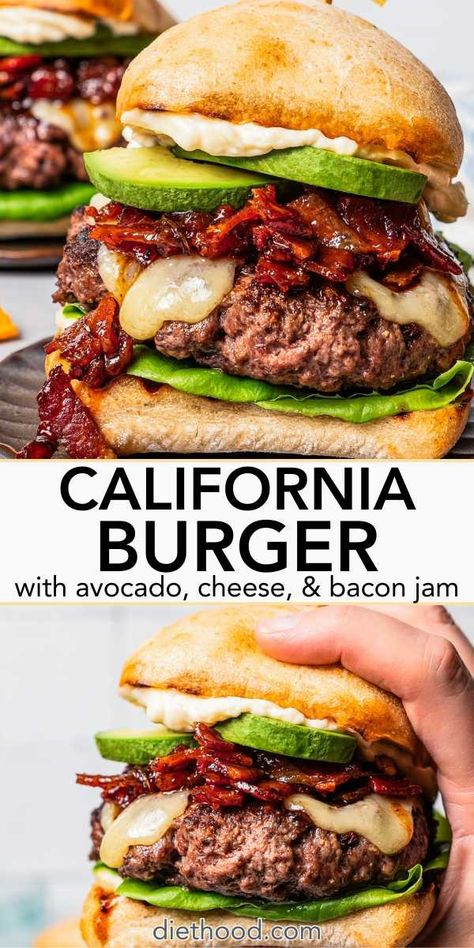 Sandwich Ideas For Picnic, California Recipes, Gourmet Burgers Recipes, Hamburger Meals, Summer Burgers, Delicious Burger Recipes, Healthy Burger Recipes, Avocado Burger, Grilled Turkey Burgers