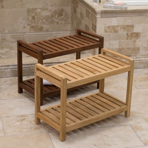 Belham Living Teak Shower Bench - Great for larger showers, the Belham Living Teak Shower Bench provides you with a comfortable seat and storage area all in one. Its handsome look is... Bench For Bathroom, Shower Benches, Teak Shower Bench, Bathroom Makeovers, Shower Products, Shower Seat, Shower Bench, Large Shower, Wood Bench