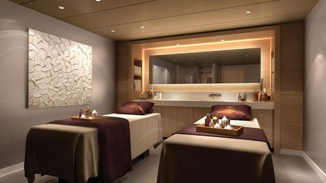 Spa Interior Design Luxury, Massage Room Colors, Ncl Bliss, Norwegian Bliss, Spa London, Massage Therapy Rooms, Spa Room Decor, Spa Interior Design, Spa Rooms