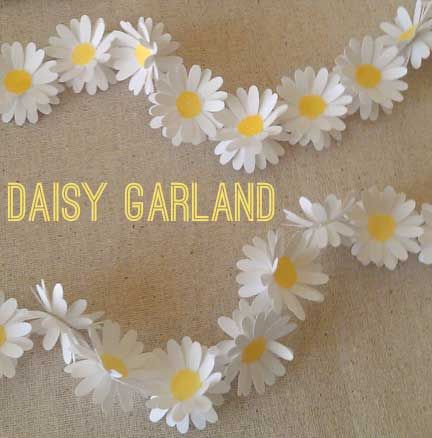 My dear friend is getting married this July. Her theme has aspects of the early 1960's as well as wedding colors of yellow & white. So ... Daisy Birthday Party Ideas Diy, Paper Floral Garland, Daisy Backdrop, Christening Backdrop, Daisy Garland, Diy Daisy, Daisy Baby Shower, Daisy Party, Decoration Birthday