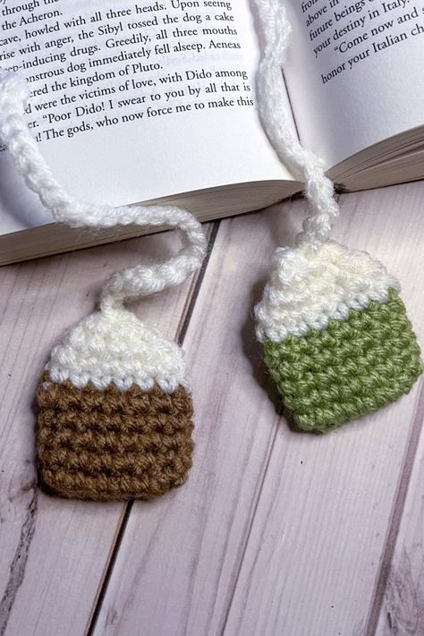 Crochet Tea Bag Bookmark Pattern - thecaffeinatedsnail.com Teabag Bookmark Crochet Pattern, Crochet Tea Bag Bookmark, Crochet Tea Bag, Tea Bag Bookmark, Crochet Bookmarks Free Patterns, Easy Crochet Bookmarks, Crochet Craft Fair, Bookmark Pattern, Crochet Bookmark Pattern