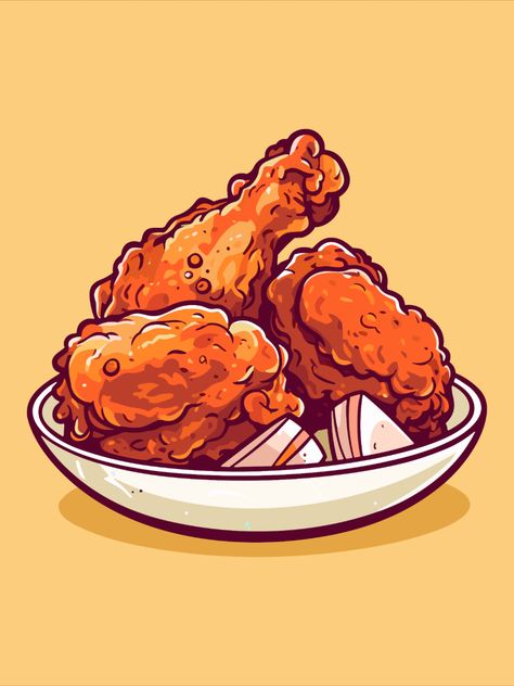 Line Art Vector Illustration, Chicken Curry Illustration, Fried Chicken Vector, Chicken Wing Illustration, Fried Chicken Menu Design, Chicken Illustration Food, Fried Chicken Drawing, Fried Chicken Illustration, Fried Chicken Aesthetic