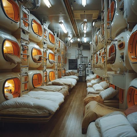 Step into the future with the minimalist embrace of a Japanese capsule hotel. Each pod, a cocoon of tranquility in the bustling heart of the city, offers a unique blend of privacy and comfort. It's where modernity meets simplicity, creating a haven for the weary traveler. #CapsuleComfort #MinimalistTravel #UrbanRetreat #FuturisticStay #JapaneseInnovation #Midjourney #GenerativeArt #DigitalArtists #AIArtwork #AI #AIhyperrealistic Japanese Capsule Hotel, Japan Capsule Hotel, Pod Hotel, Weary Traveler, Scifi Interior, Pod Hotels, Location Design, Capsule Hotel, Spaceship Interior