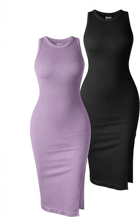 Amazon.com: OQQ Women's 2 Piece Dress Sexy Ribbed Halter Neck Fashion Split Tank Tops Dresses Black Darkbrown : Clothing, Shoes & Jewelry Womens Body, 2 Piece Dress, Perfect Curves, Vacation Club, Dress Slim, Club Night, Tank Top Dress