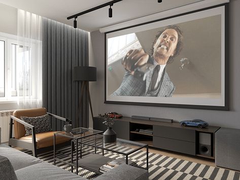 Amalfi Apartment, Media Wall Living Room, Bachelor Living Room, Projector Wall, Interior Design Sketchup, Living Room Types, Tv Bank, Studio Apartment Living, Classic House Design