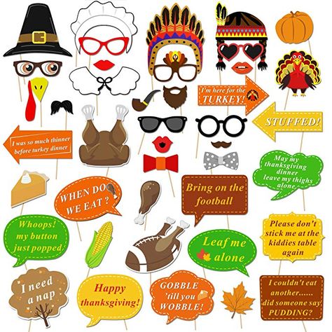 Christmas Parties Ideas, Thanksgiving Theme Party, Thanksgiving Photo Booth, Photo Booth Accessories, Funny Photo Props, Selfie Props, Chalkboard Sayings, Christmas Theme Party, Thanksgiving Accessories