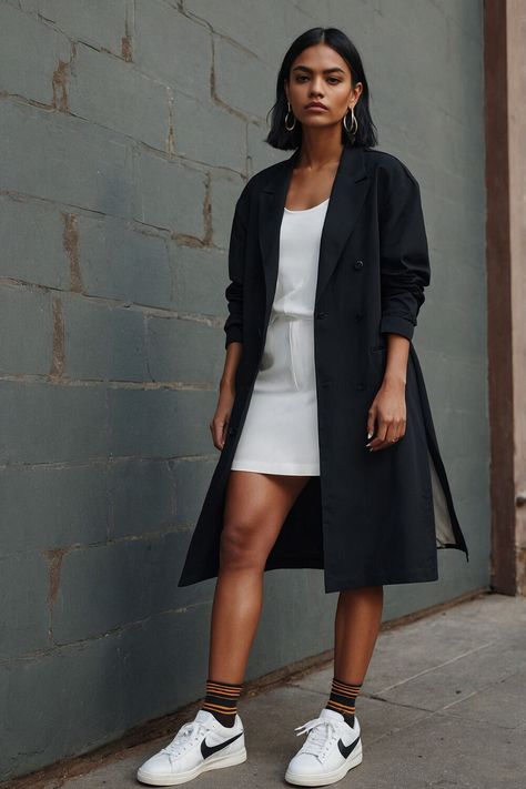 Add an elegant edge with these 12 black outfits styled with sneakers. For women who want a blend of style and sophistication in every look. #ElegantStyle #BlackFashion #SneakerLooks Black Outfits With Sneakers, Black Outfits For Women, Air Force 1 Outfit Woman, Outfits With Sneakers, Chic Black Outfits, Air Force 1 Outfit, Black Outfits, Sneakers For Women, Outfits For Women