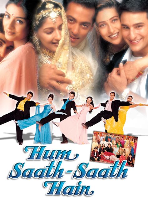 Hum Saath-Saath Hain: We Stand United (1999) Hum Saath Saath Hain Poster, Hum Saath Saath Hain Aesthetic, Hum Saath Saath Hain, Happy New Year Movie, Bollywood Night, Rich Girl Style, Attitude Status Girls, Indian Show, New Movies To Watch