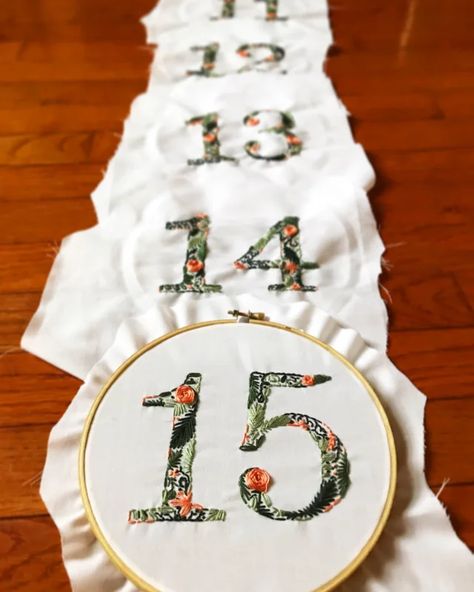 Hand-making embroidery table numbers. 15 down, 10 to go! 😅 : wedding planning Flower Table Numbers, Table Numbers Wedding Diy, Wedding Embroidery, When I Get Married, Wedding Activities, Australia Wedding, Islamic Quotes Wallpaper, Embroidered Wedding, I Got Married