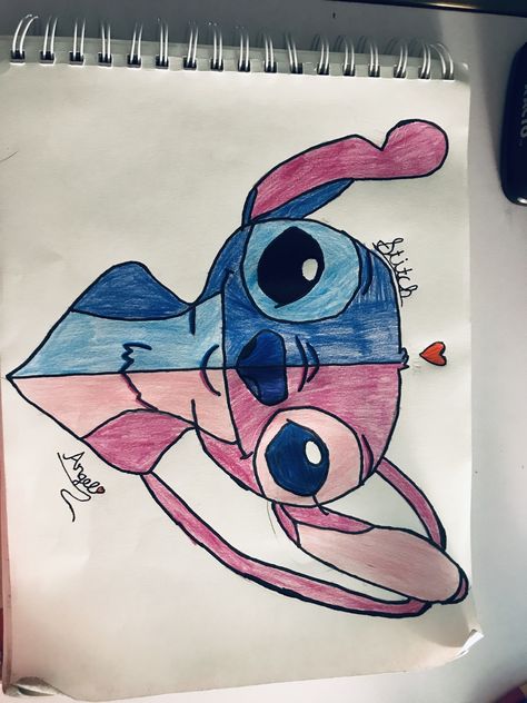 Golden Bday, Angel Drawing, Stitch Drawing, Stitch And Angel, Lilo And Stitch, Cool Drawings, Drawing Ideas, Angel, Stamp