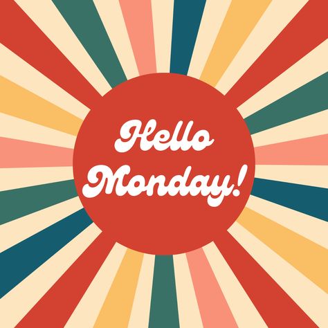 Colorful Retro Hello Monday Instagram Post. Free Canva template for Instagram Stories. Download and edit for free in Canva.