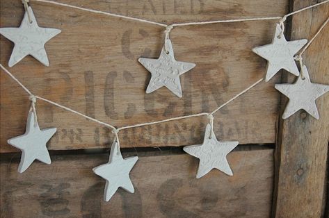 . Clay Garland, Clay Star, Old Crates, Star Light Star Bright, Star Garland, Christmas Makes, Twinkle Twinkle Little Star, Christmas Star, White Clay