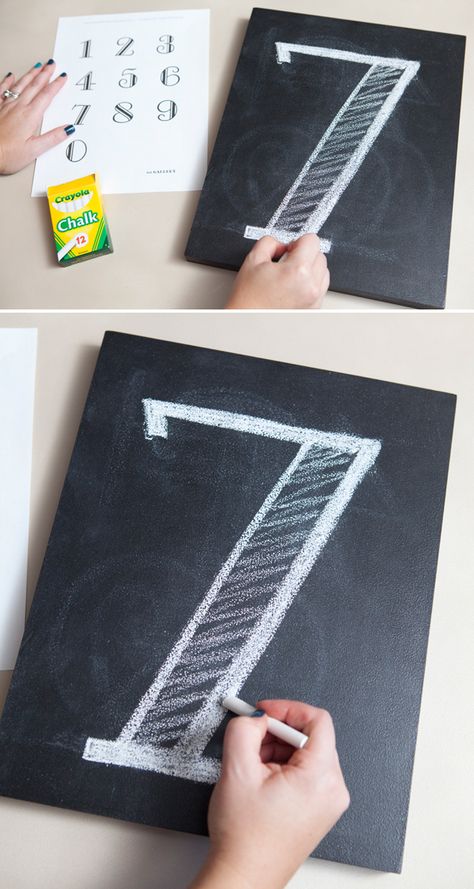 DIY | chalkboard table number pictures Table Number Pictures, Chalkboard Numbers, Chalkboard Table Numbers, Crayola Chalk, Chalk Writing, Number Pictures, Chalkboard Table, Pretty Writing, Chalk Wall