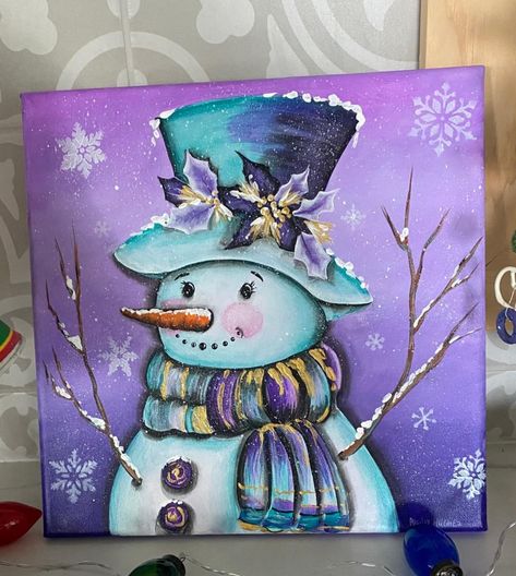 Xmas Painting Ideas Canvas Art, Christmas Paintings Snowman, Christmas Paint Party Ideas Canvases, Christmas Artwork Ideas, Acrylic Painting Ideas Winter, Winter Paintings On Canvas Acrylics Easy, Elf Painting On Canvas, Learn To Paint Beginners Step By Step, Christmas Theme Painting