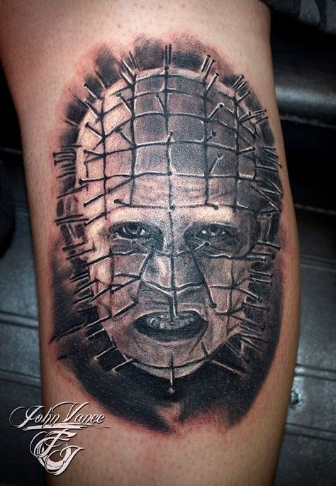 Pinhead/Hell raiser Hellraiser Tattoo Stencil, Hell Raiser Tattoo, Pinhead Tattoo, Pinhead Hellraiser Tattoo, Hellraiser Artwork, Hellbound Hellraiser Ii, Pinhead Hellraiser, Hell Raiser, Tattoo Dark