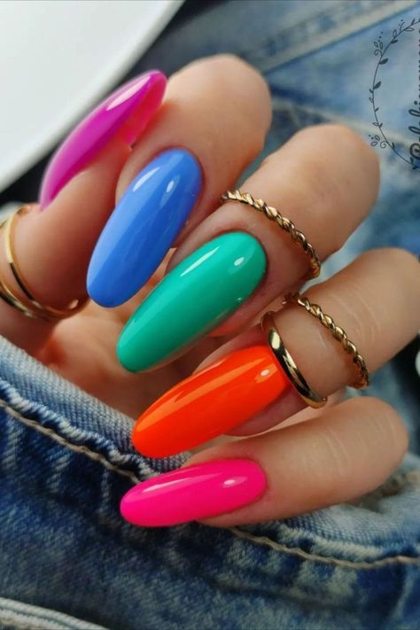 Colorful & Stylish Summer Nails | Best Nails Art Designs | Nails Coffins for 2023 Multi Color Summer Nails, Multi Colored Nails Winter, Gel Summer Nails, Easter Nail Art Designs, Summer Nails 2023, Nails Beach, Cute Nail Colors, Acrylic Nails At Home, Summer Nails Beach