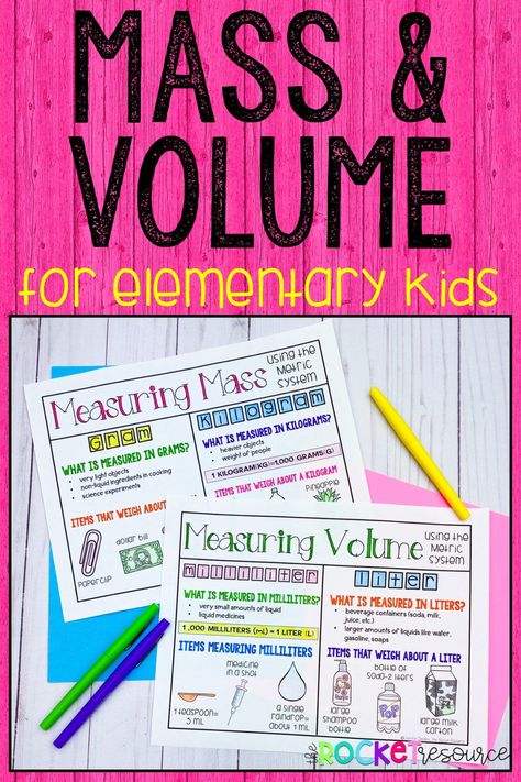 Mass & Volume for Elementary Kids blog post with ideas and resources! Mass Activities 3rd Grade, Mass And Volume 3rd Grade, Liquid Volume 3rd Grade, Measuring Volume Activities, Teaching Volume, Measuring Mass, Volume Activities, Mass Activities, Volume Math