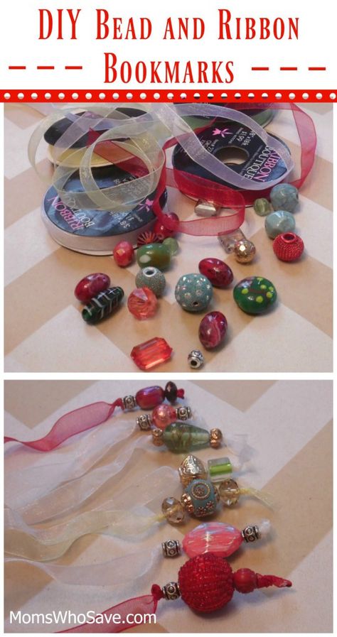 Button Bookmarks Diy, Ribbon Diy Ideas, Beaded Bookmarks Diy, Easy Ribbon Crafts, Bead Bookmarks, Easy Bookmarks, Fabric Bookmarks, Ribbon Projects, Easy Holidays Crafts