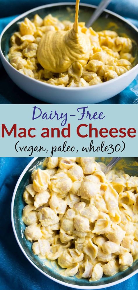 This dairy free mac and cheese is so creamy and rich. The perfect comfort food that is also vegan, paleo and Whole30 and ready in less than 15 minutes.#whole30 #paleo #vegan @pureandsimplenurishment Whole30 Mac And Cheese, Whole 30 Mac And Cheese, Dairy Free Baked Mac And Cheese, Non Dairy Mac And Cheese, Dairy Free Macaroni And Cheese, Whole30 Pulled Pork, Paleo Mac And Cheese, Nondairy Macaroni And Cheese, Dairy Free Mac And Cheese