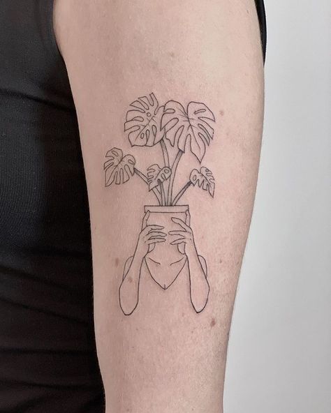 Monstera Tatoos, Monstera Line Tattoo, Mini Monstera Tattoo, Houseplant Tattoos, Monstera Tattoos Leaves, Plant Lover Tattoo, Monstera Deliciosa Tattoo, Monstera Tattoo Design, Monstera Plant Tattoo