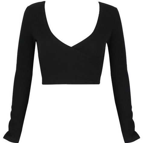 Black Plunge Neck Long Sleeve Wrap Crop Top (28 CAD) ❤ liked on Polyvore featuring tops, shirts, wrap top, wrap crop top, long crop tops, black long sleeve top and black wrap top Long Black Shirt, Black Long Top, Crop Tops Black, Black Wrap Top, Shirts Crop Tops, Long Sleeve Peplum Top, Shirts Crop, Long Sleeve Wrap Top, Wrap Crop Tops