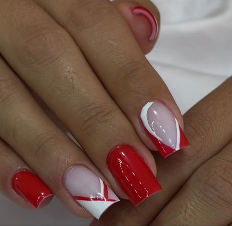 Red And White Nail Art, Aka Nails, Summer Nails Colors Designs, Red And White Nails, Silver Nail Designs, White And Silver Nails, Diy Acrylic Nails, Fancy Nails Designs, White Nail Art