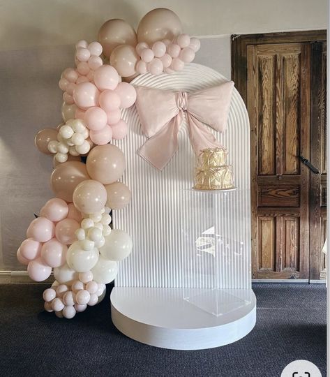 Coquette Balloon Arch, Bow Balloon Garland, Birthday Decorations Coquette, Bow Balloon Arch, Bow Themed Birthday Party Aesthetic, Bows Party, Bow Baby Shower, Backyard Birthday, Baby Dress Design