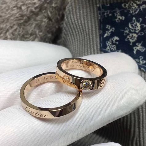 18K Pink Gold Cartier Wedding Rings Cartier Ring Men Wedding, Mens Cartier Ring, Men Cartier Ring, Cartier Men Ring, Cartier Love Ring Men, Rings Cartier, Cartier Wedding Rings, Fiance Ring, Plain Gold Bangles