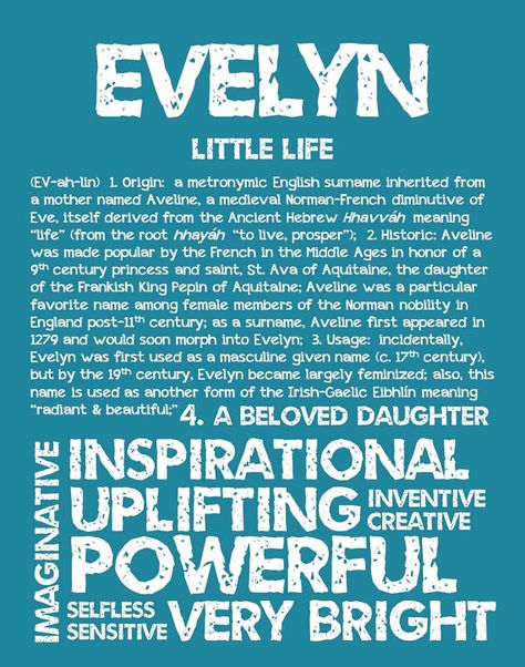 EVELYN Personalized Name Print / Typography Print / by OhBabyNames Batch Names Ideas, Names Ideas With Meaning, Batch Names, Evelyn Name Meaning, Evelyn Name, Numerology Tips, English Surnames, Print Typography, Baby E