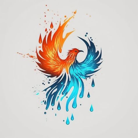 A phoenix bird with a splash of water an... | Premium Photo #Freepik #photo #pheonix #fenix #phoenix #flame-logo Phoenix Logo Design Art, Fenix Logo, Phoenix Logo Design, Logo Phoenix, How To Drow, Ice Logo, Greek Designs, Phoenix Logo, Art Logos