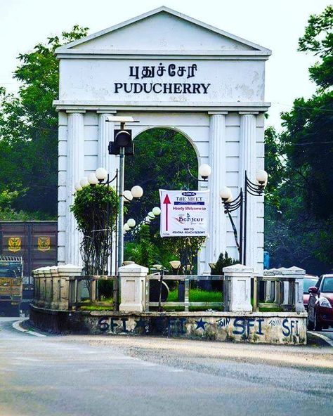 Gate of Happiness!  #Pondicherry #puducherry #pondy #pondicherrybeach #architecture #culture #culturegram #culturalblends #french #tamil #rue #southindia #india #IncredibleIndia #Lifestyle #Morning #GoodMorning #travel  P. C: Alpha Photography I Miss You Dad, Vision Board Examples, Union Territory, Bay Of Bengal, India Photography, French Colonial, Visit India, Pondicherry, Aesthetic Photography Grunge