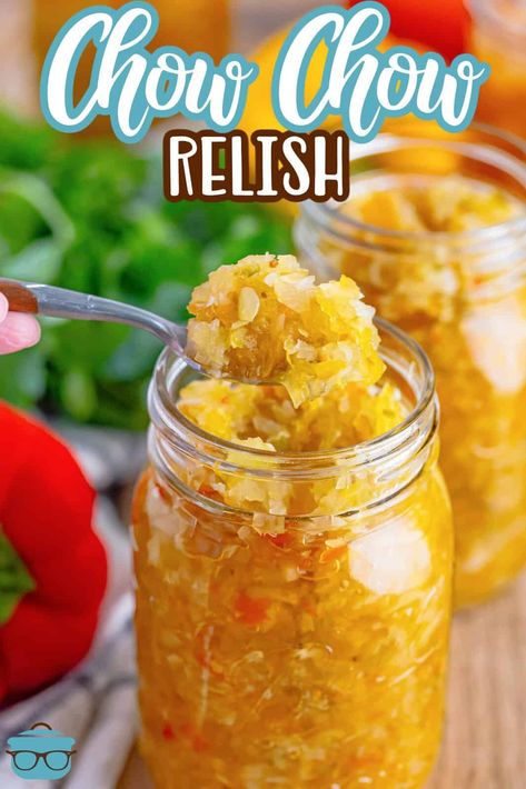 Chow Chow is a classic southern tangy and sweet relish made from tomatoes, pepper and cabbage. An all purpose condiment that can be used on so many foods! Chow Chow Relish Recipe, Homemade Chow Chow Recipe, Easy Relish Recipes, Squash Chow Chow Recipe, Homemade Chow Chow, Homemade Mush, Canned Chow Chow Recipe, Cabbage Chow Chow, Canning Chow Chow