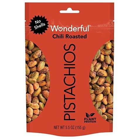 Wonderful Pistachios, No Shells, Chili Roasted Nuts, 5.5 Ounce Resealable Pouch Wonderful Pistachios, Roasted Nuts, On The Go Snacks, Plant Protein, Trail Mix, Protein Snacks, Stuffed Shells, Plant Based Protein, Dried Fruits